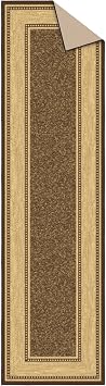 Ottomanson Hallway Runner Rug 2'7 x 9'6 Non Slip Rubber Backed | Carpet Runner for Hallways, Entryway, Living Room, Long Low Pile Indoor Floor Runner Rug, Border Dark Brown