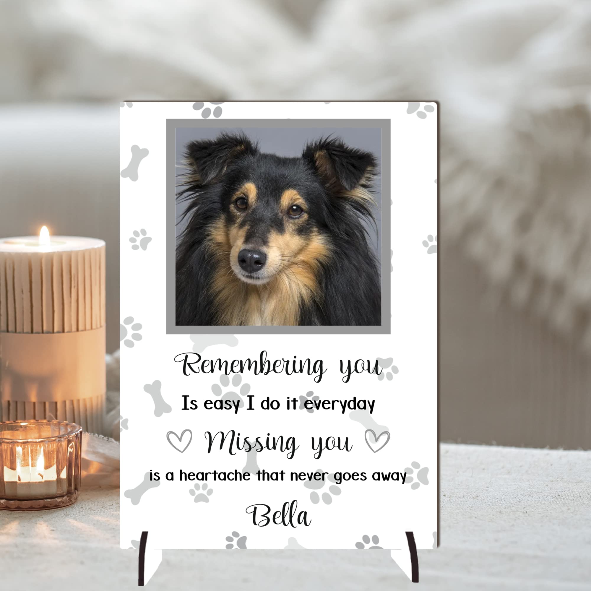 Custom Pet Memorial Photo Plaque - Personalised Bereavement Gift, Available in MDF or Acrylic, Colour Options, Size 148mm x 210mm 'Forever Remembered' Tribute (Mdf Wood A4 30cm x 21cm, Grey)
