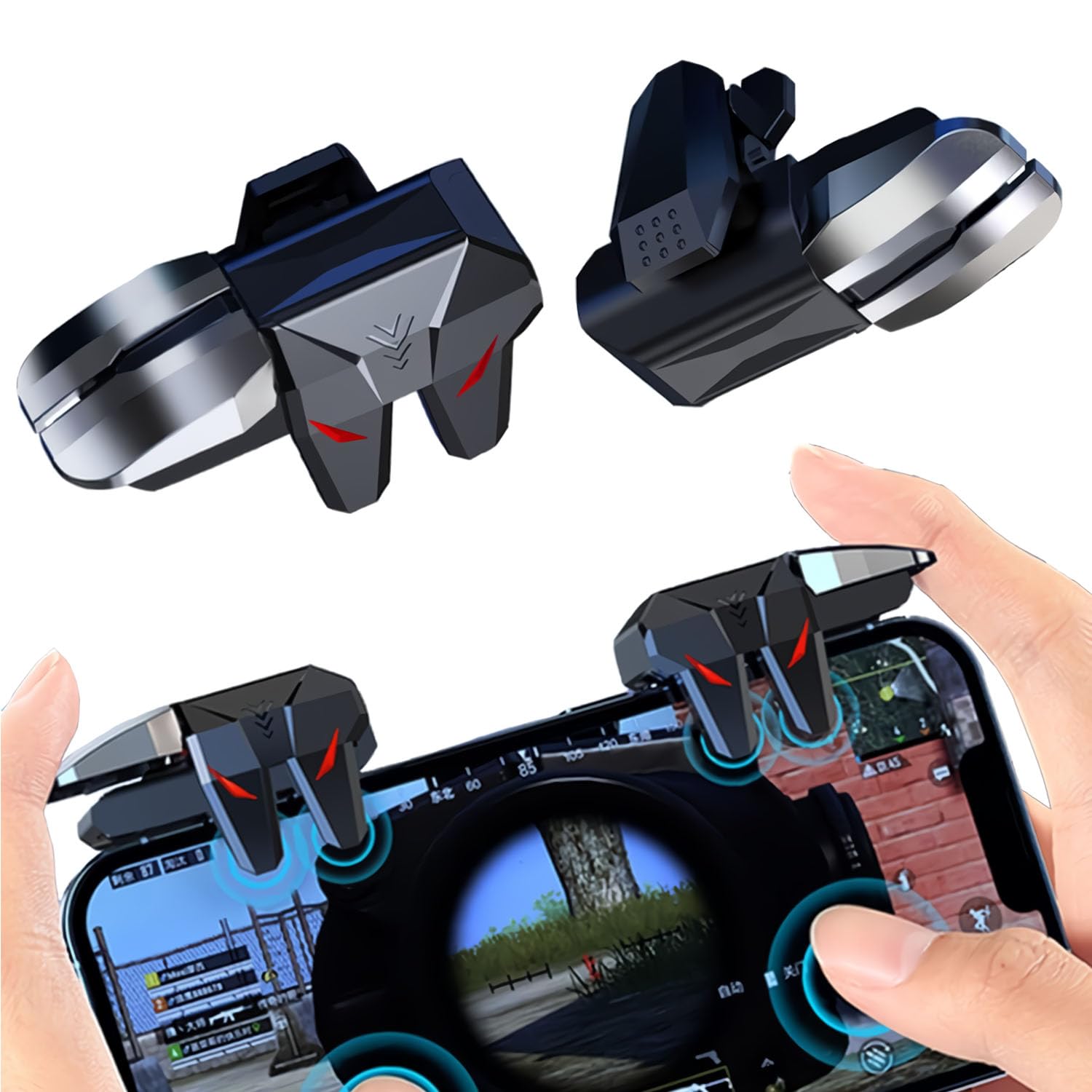 Bolivia's Mobile Trigger, 1 Pair Mobile Game Controller, Mobile Phone Controller for iPhone and Android, Cell Phone Gaming Joystick 4 Fingers Operation Triggers for Gaming with Sensitive Shoot and Aim