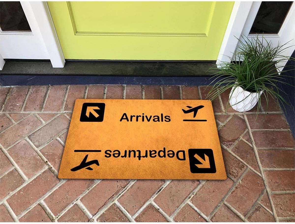 GXFC Welcome Mat with Rubber Back Arrivals & Departures Cute Airplane Door matsFunny Doormat for Entrance Way Monogram Mats for Front Door Mat No Slip Kitchen Rugs and Mats 30"(L) x 18"(W)