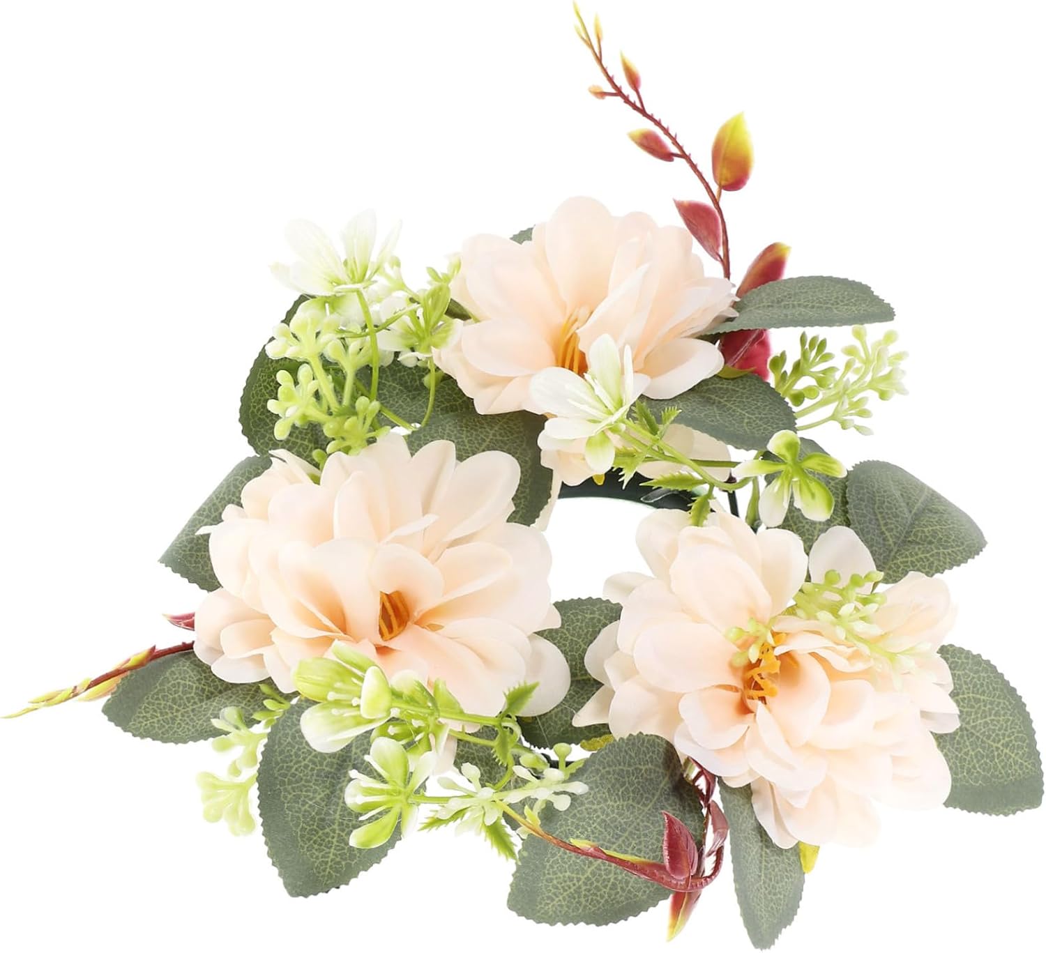 SOLUSTRE Lifelike Artificial Flower Candle Wreath Color Rustic Floral Candle Rings Wedding Centerpiece Tabletop Decoration for Indoor Outdoor Party and Photography