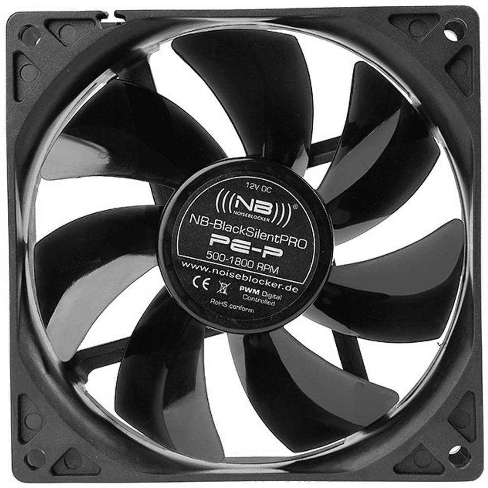 NoiseblockerCase Fan 92 mm BlackSilent Pro PC Fan PE-P - PWM Fan 92 mm with Silent Wings and Silicone Frame - Speed Depending on the Situation 500-1,800 rpm