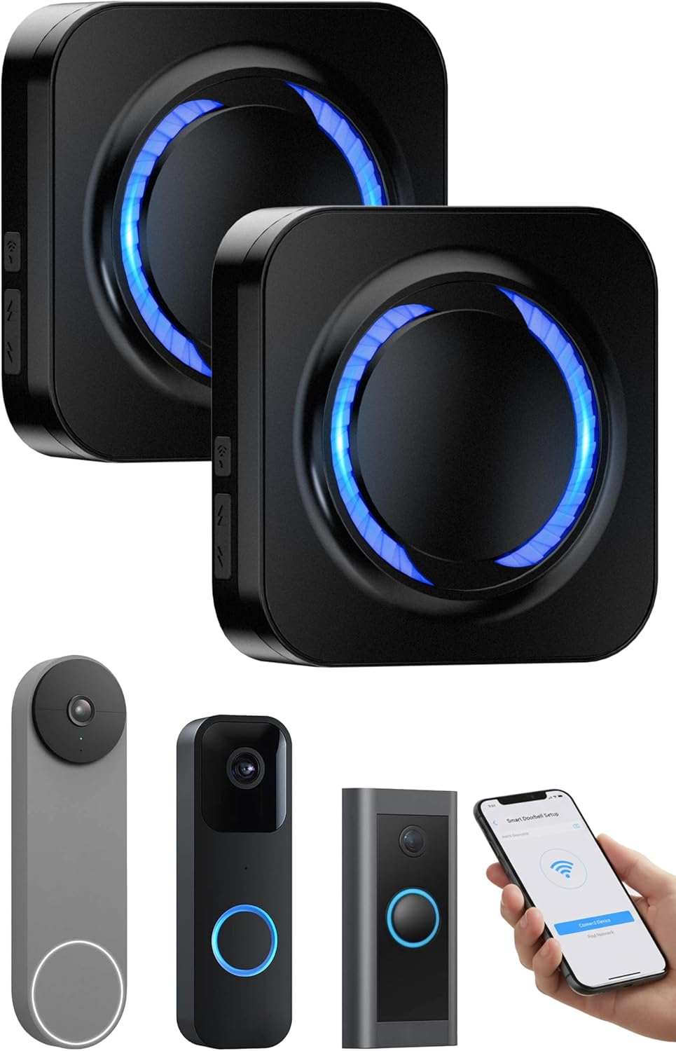 Smart WiFi Wireless Doorbell Chime for Ring, Blink, Google Nest - No Wiring/Subscription, Compatible with Alexa, No Range Limits,58 Chimes, 5 Volume, LED Flash, Easy to Setup,Ideal for Large Houses