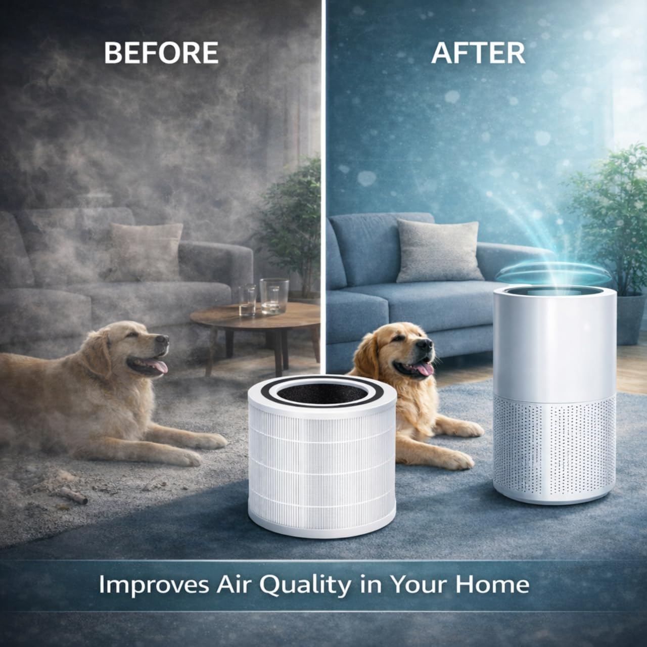 Nispira Replacement Filter Compatible with Humsure HKJ-200A Air Purifier, 3-Stage Filtration System with Activated Carbon & True HEPA, 360° Cylindrical Air Filter, 2 Pack