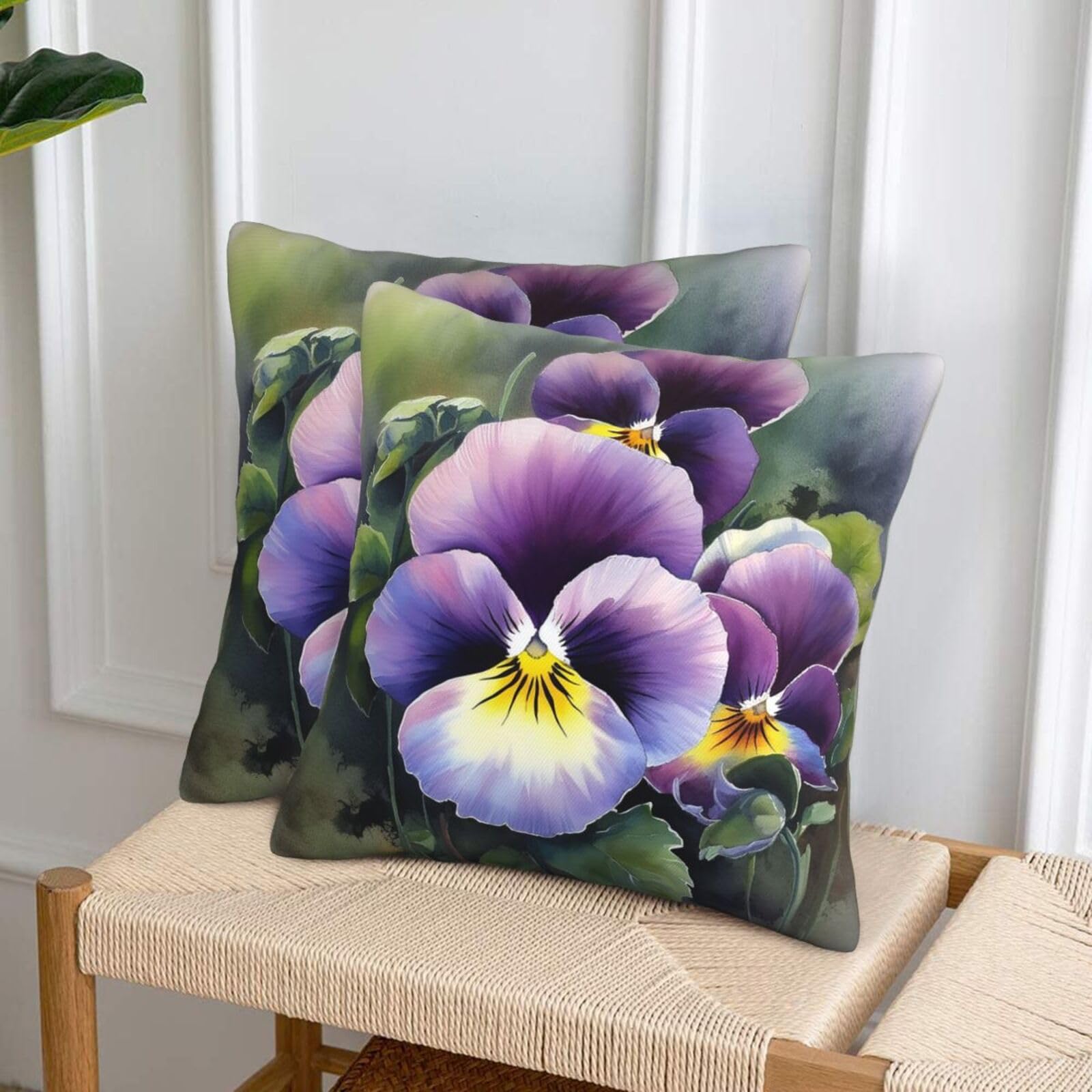 NONHAI Decorative Throw Pillow Covers Set of 2, 20"x20" Square Cushion Case Soft Comfy Pansy Perfection Throw Pillows for Couch Cushion Livingroom Farmhouse Home Decor Pillowcases