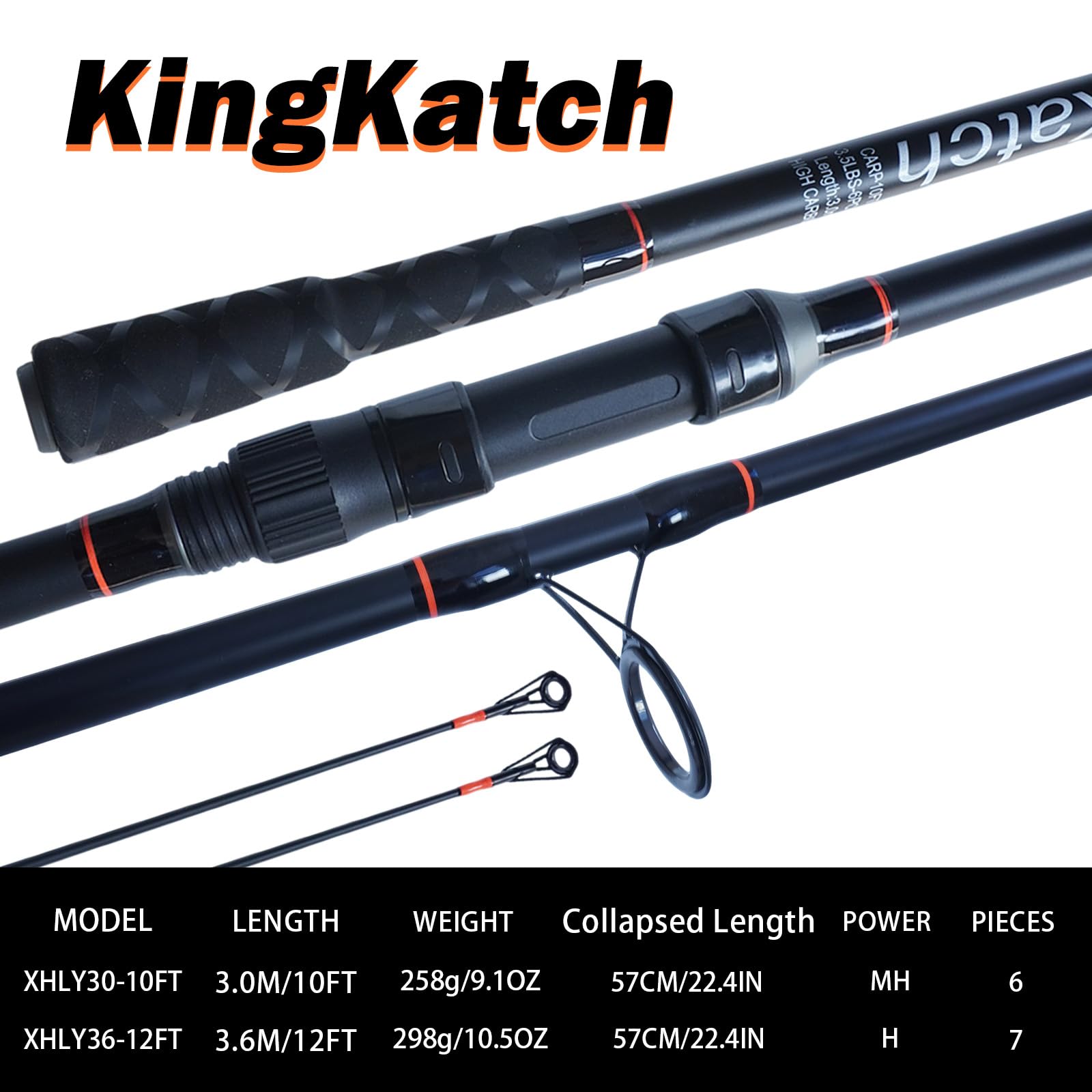 10ft fishing pole KingKatch Surf Rod 10ft, Carbon Fiber Graphite Travel Surf Spinning Rod, 6 Piece Portable Saltwater Beach Rod with 2 Tips, Includes Pompano Rig & High-Strength Wire Leaders, : Sports & Size:Assorted Sizes Discovering Fly Fishing Opportunities Accents Medium Heavy
