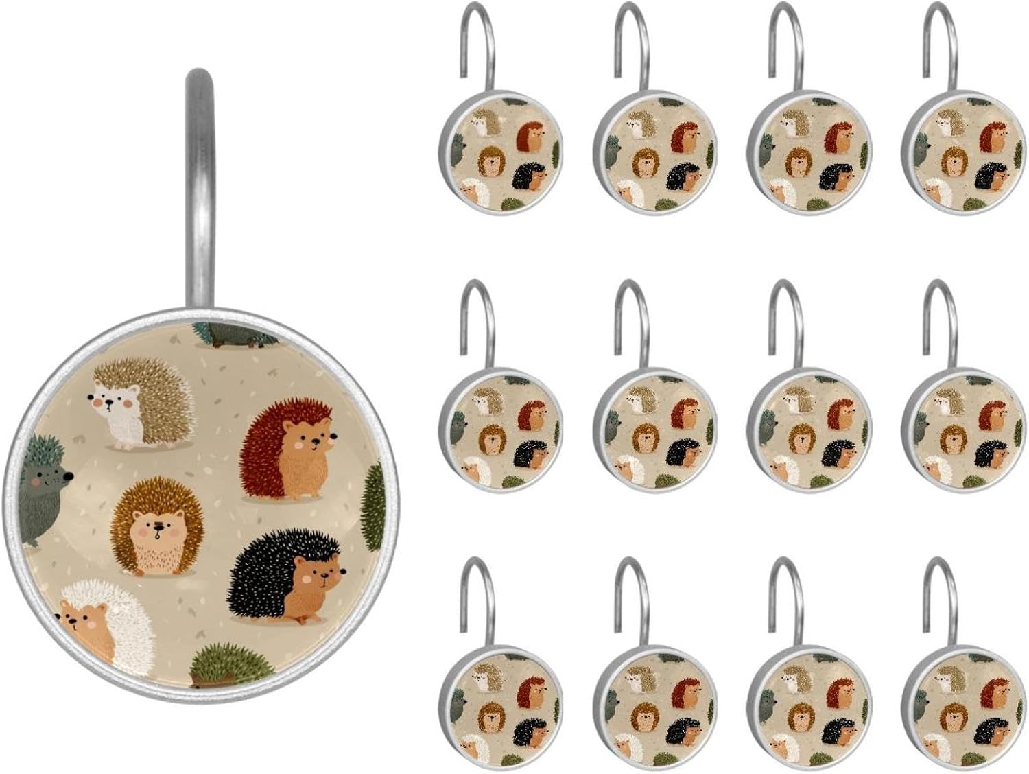 12PCS Cartoon Cute Hedgehog (3) Shower Curtain Hooks Metal Rust Resistant Decorative Shower Curtain Hooks Bathroom Decorations
