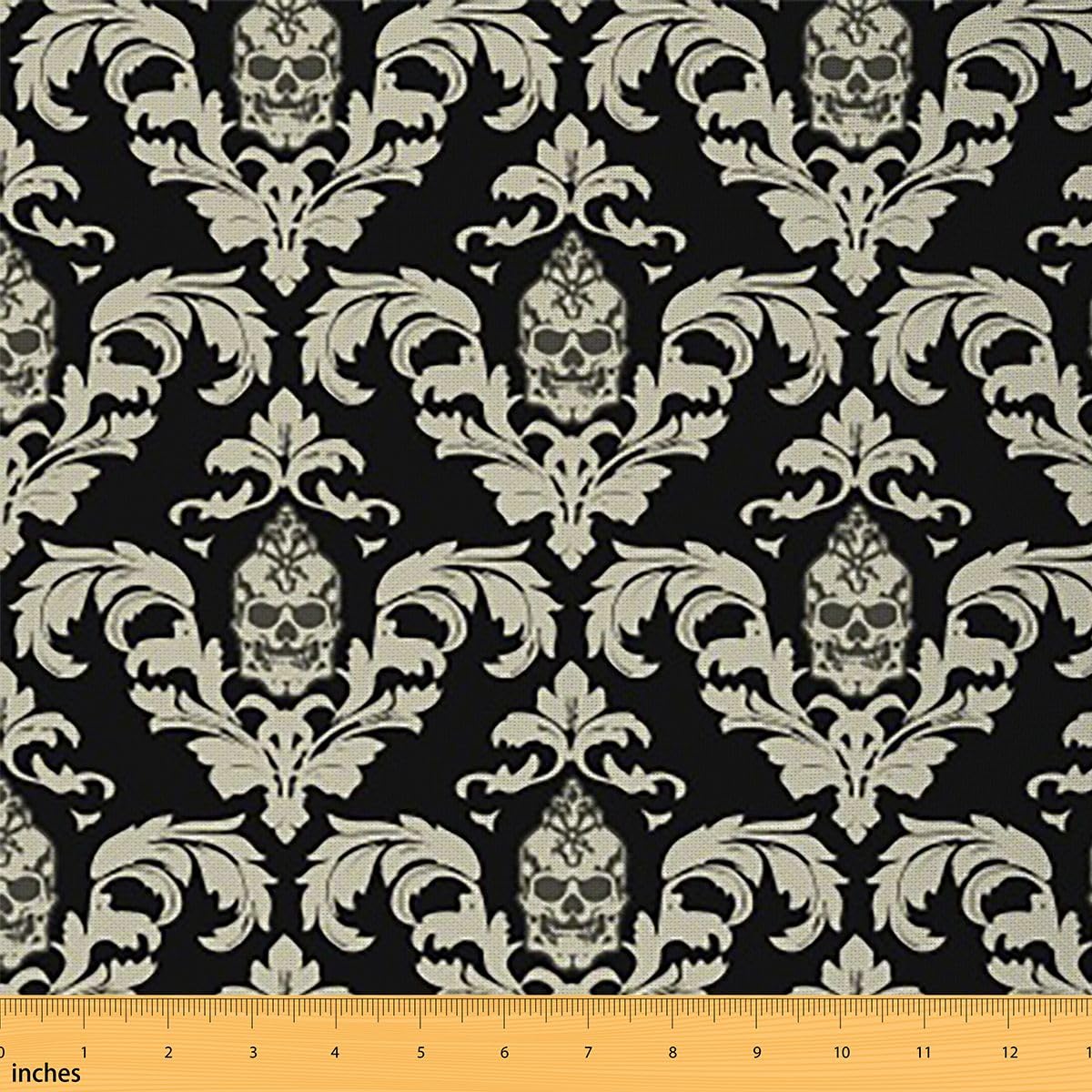 Sugar Skull Fabric by The Yard - Halloween Upholstery, Religious Boho Floral Decorative, Gothic Horror Indoor/Outdoor, Abstract Flowers Waterproof,