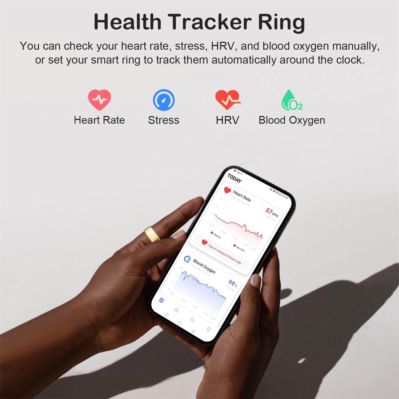 Anello intelligente per donne e uomini, smart ring fitness tracker, anello di misura con monitoraggio del sonno, frequenza cardiaca, contapassi, batteria a lunga durata, senza costi di abbonamento