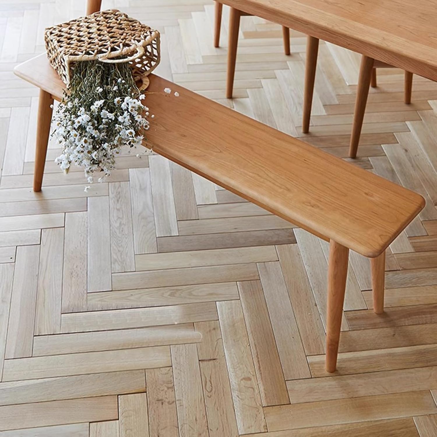 Farmhouse Indoor Wooden Living Room Dining Bench, Indoor Natural Seating, Asian Wood Kitchen Entryway Bench with Armless Design and Short Height,Solid Wood Bench for Living Room, Hallway(Wood color,22