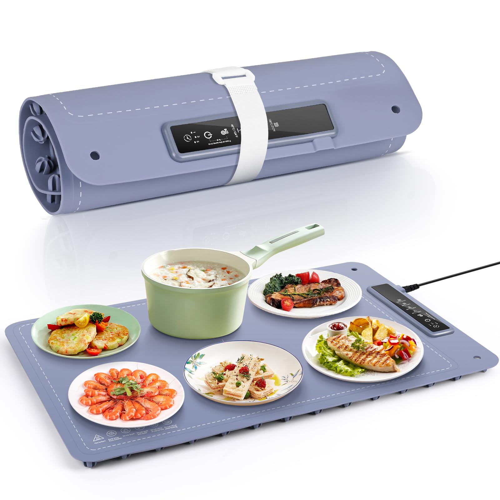 Plaque Chauffante Pliable En Silicone – 4 Températures Réglables + Minuterie, Idéale Buffet, Fêtes, Repas En Famille