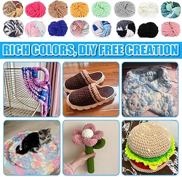 Chunky Knitting Wool 250g×2,Chenille Yarn for Crocheting&Knitting,Chunky Yarn for Crochet,Thick Wool for Blanket,Cushion,Pet Beds,Bags,Hats,Scarves