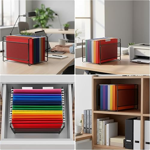 Vista 7 de Comix Organizador de archivos colgante, organizador de carpetas de archivos de tamaño carta con malla de metal, caja de almacenamiento de carpetas