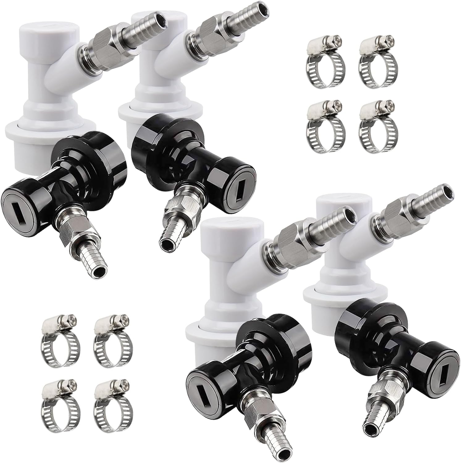 MRbrew Ball Lock Keg Fittings 4 Pairs Quick Ball Lock Disconnect Set with Stainless 5/16” Gas 1/4” Liquid Barbed MFL Swivel Nuts for Corny Keg Connectors Ball Lock for Keg Posts, Keg Coupler, Homebrew