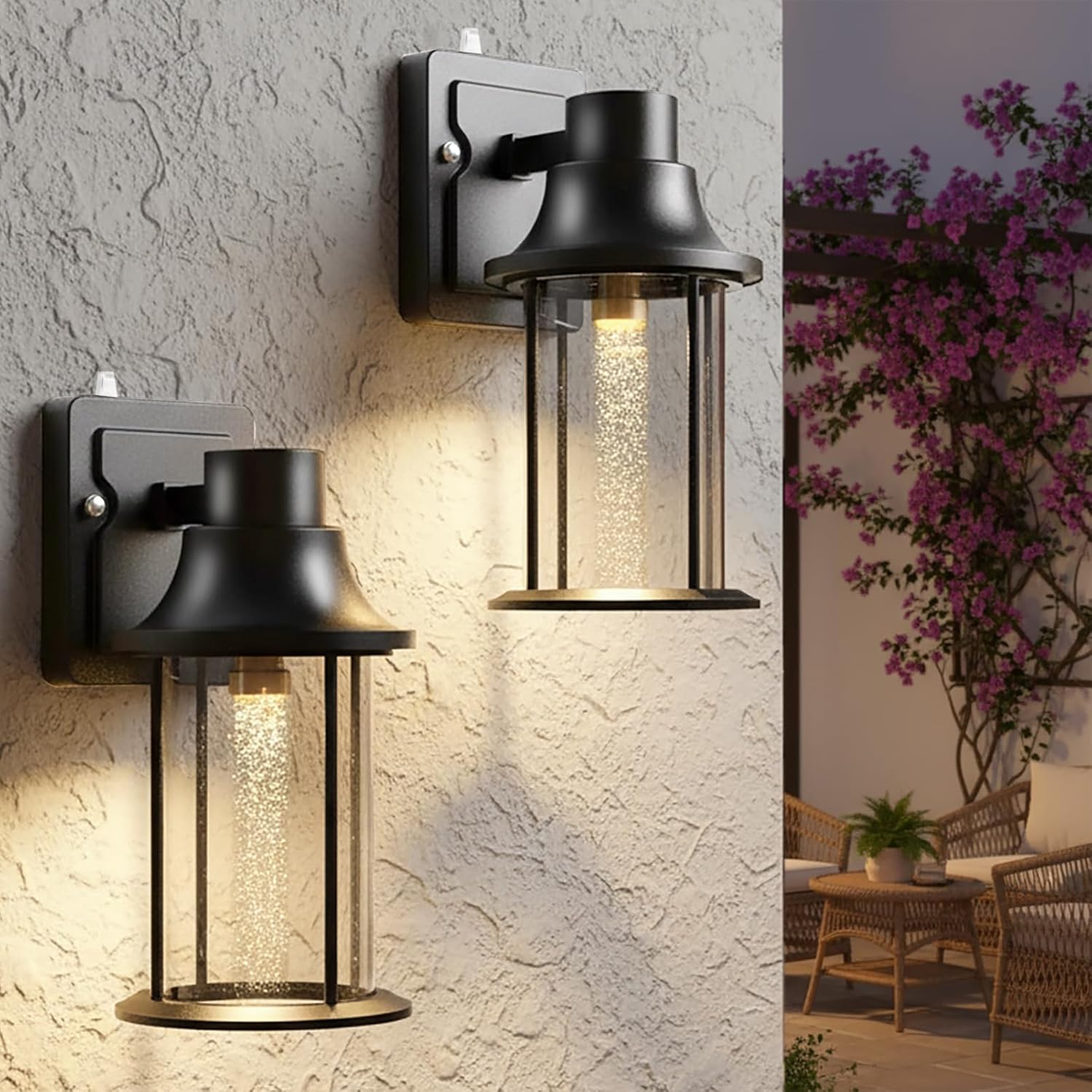 Lightdot Outdoor Light Fixture Wall Mount with E26 Crystal LED Bulb Dusk to Dawn Porch Lights IP65 Waterproof Wall Sconces with PC Shade for Patio Front Door Entryway-2Pack