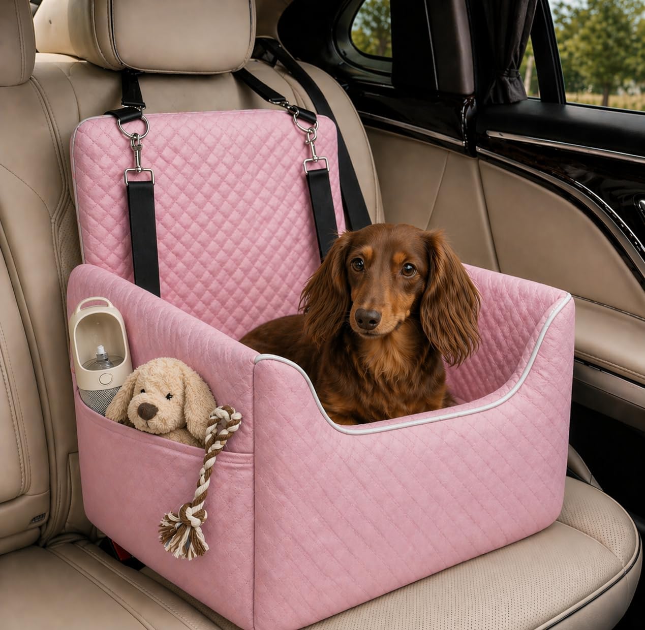 ALL GOOD PET SUPPLIES Dog Car Seat for Small/Medium Dogs Under 35lbs, Soft Booster Car Seat with Detachable Washable Cover and Cushion, Puppy Dog Car Bed, Black