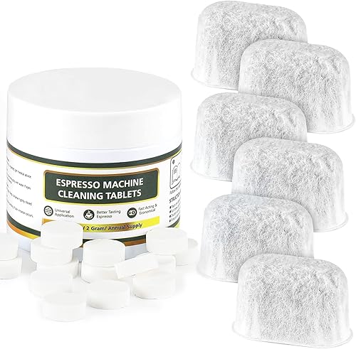 Paquete de 6 filtros de agua para máquina de café expreso y 40 tabletas de limpieza de espresso, kit de limpieza de espresso incluye tabletas de