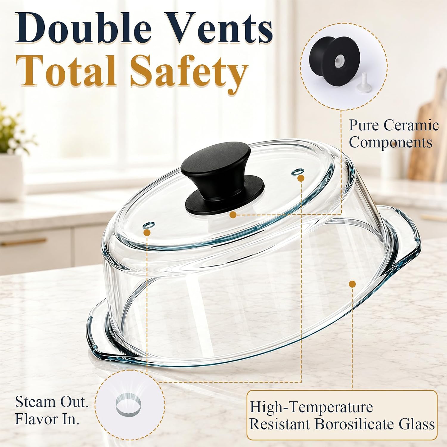 Blushtier 2 Pack Tall Glass Microwave Splatter Cover Guard Lid Dishwasher Safe Cover Food with Silicone Handle Borosilicate Plate Shield for Even Reheating and Clean Kitchens, 10 Inch (Black,Clear)