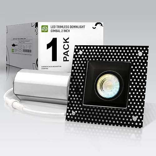 ASD Trimless Gimbal - Iluminación LED empotrable de 2 pulgadas, 8 W 120 V, luz de techo direccional regulable ajustable con caja de conexión, 5 CCT