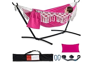 PNAEUT Handmade Tassel Double Hammock with Stand for Outdoor and Indoor Use,...