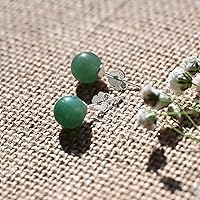 Vista 4 de Aretes de Jade con Perno, Aretes de Jade Verde para Mujer, Aretes de Plata de Ley 925 con Perno para Orejas Sensibles, Joyería de Jade para Mujer