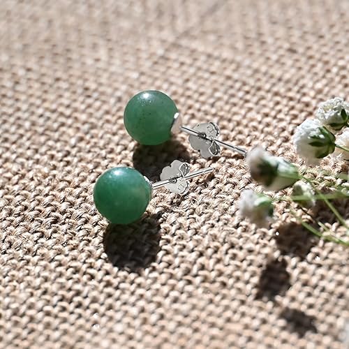 Miniatura 4 de Aretes de Jade con Perno, Aretes de Jade Verde para Mujer, Aretes de Plata de Ley 925 con Perno para Orejas Sensibles, Joyería de Jade para Mujer y