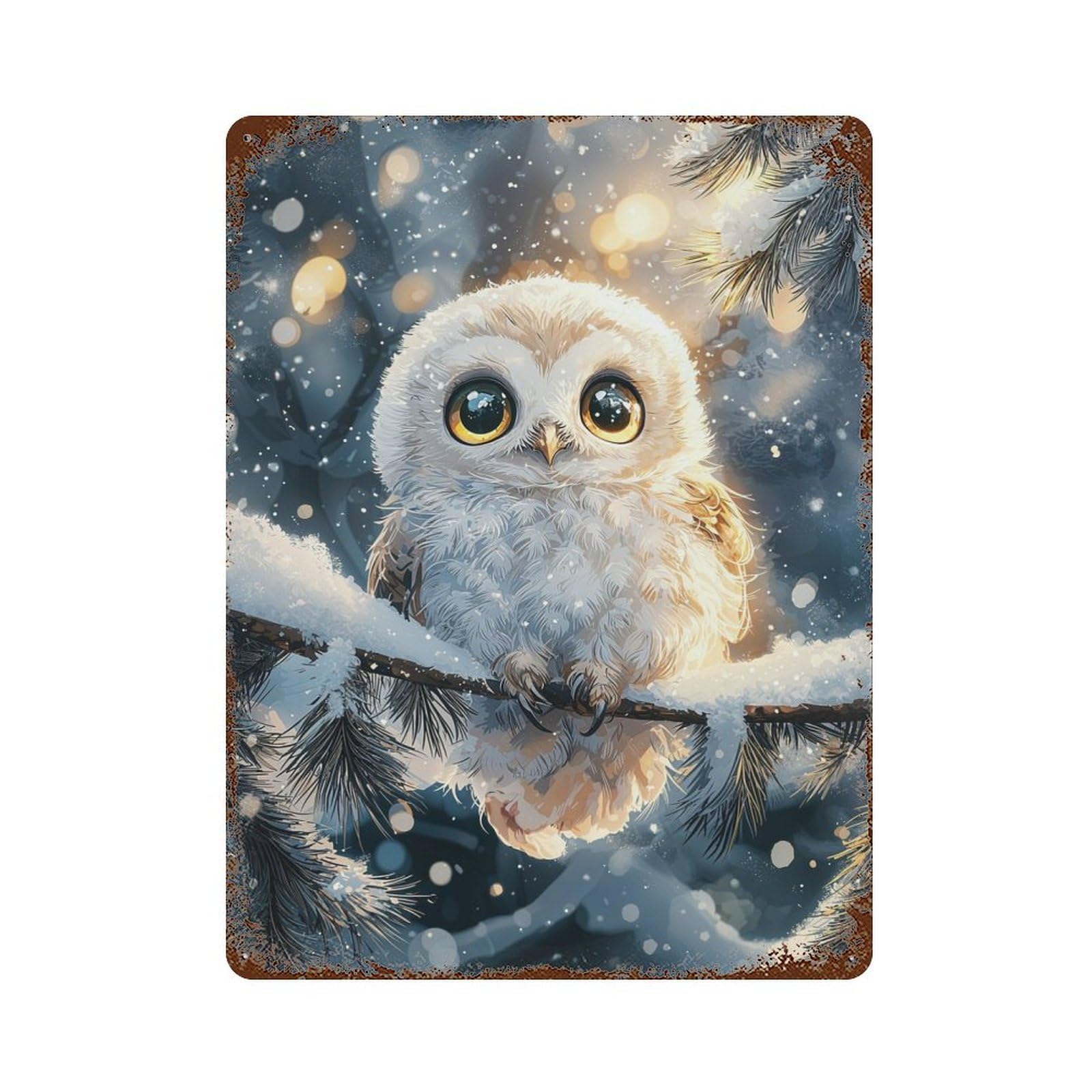 Garage Style Snowy Owl Portrait Aged Metal Wall Plaque 15.7"x11.8", Farmhouse Wall Decor for Bar And Workshop