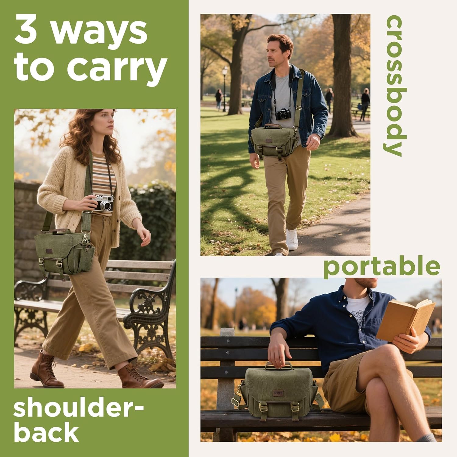 SMRITI Canvas DSLR Camera Bag, Camera Messenger Bag for Photographers,Travel Waterproof Shoulder Camera Case for Men Women (Green) - Image 6