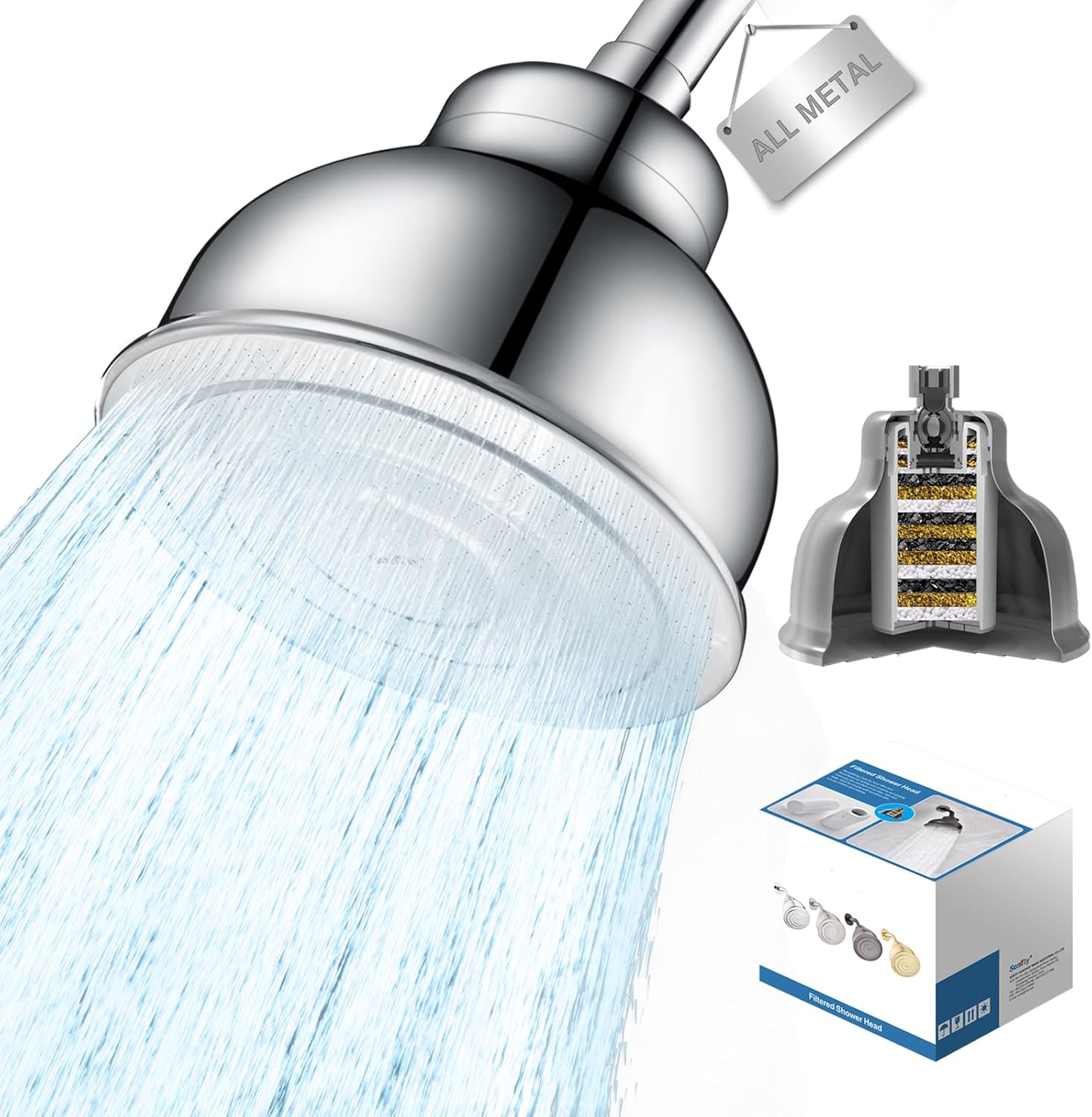 Metal Filter Shower Head for Hard Water Softener Shower Head with Water Shower Filter to Remove Chlorine and Harmful Substances, 6inch Large Rain Showerhead, 304Stainless Steel