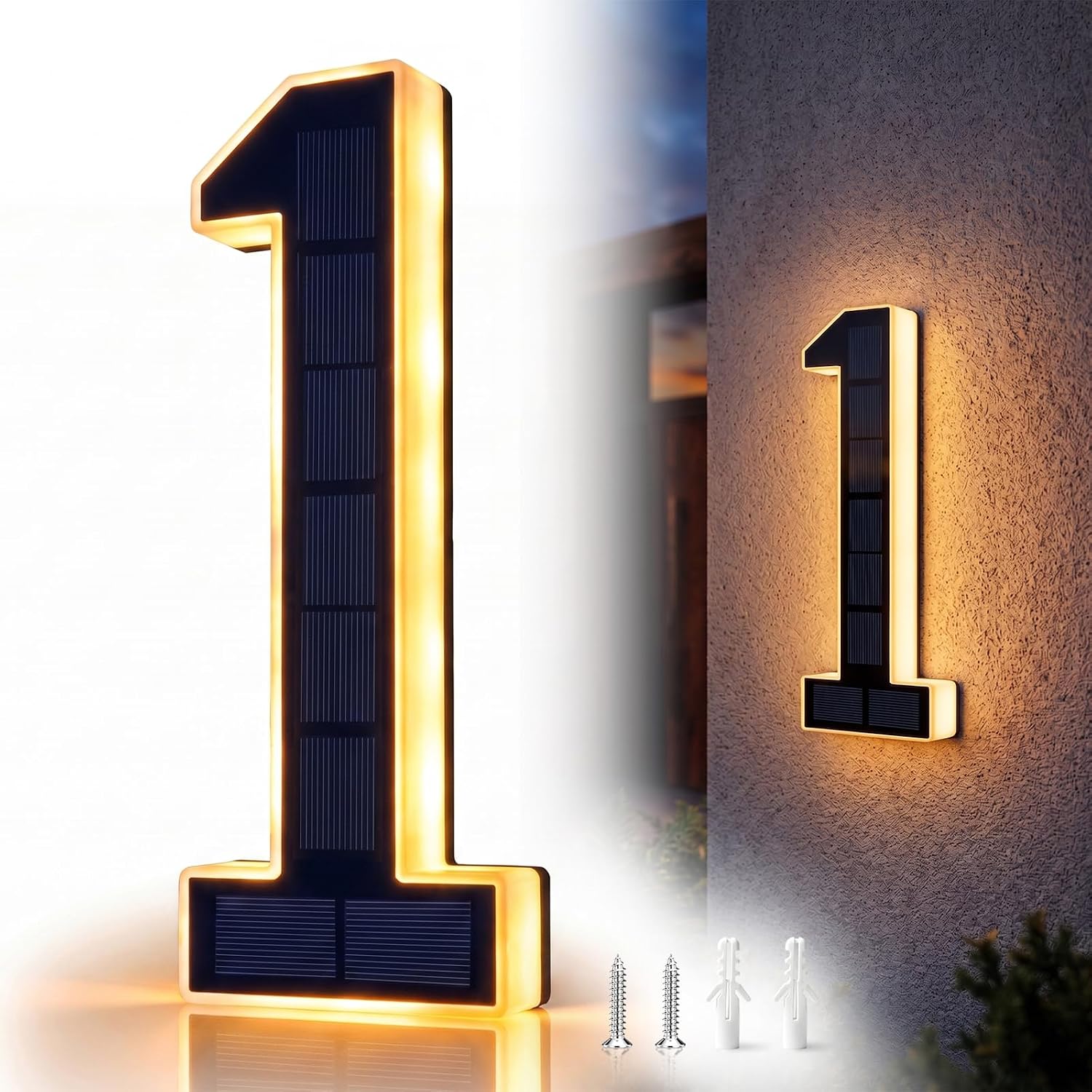 Saker 9 Inch Solar House Numbers for Outside, Address Numbers for House,IP44 Waterproof Auto On/Off Address Sign,Lighted House Numbers Light for Home Yard(1-Black, 9IN) - Amazon product rated Grade B