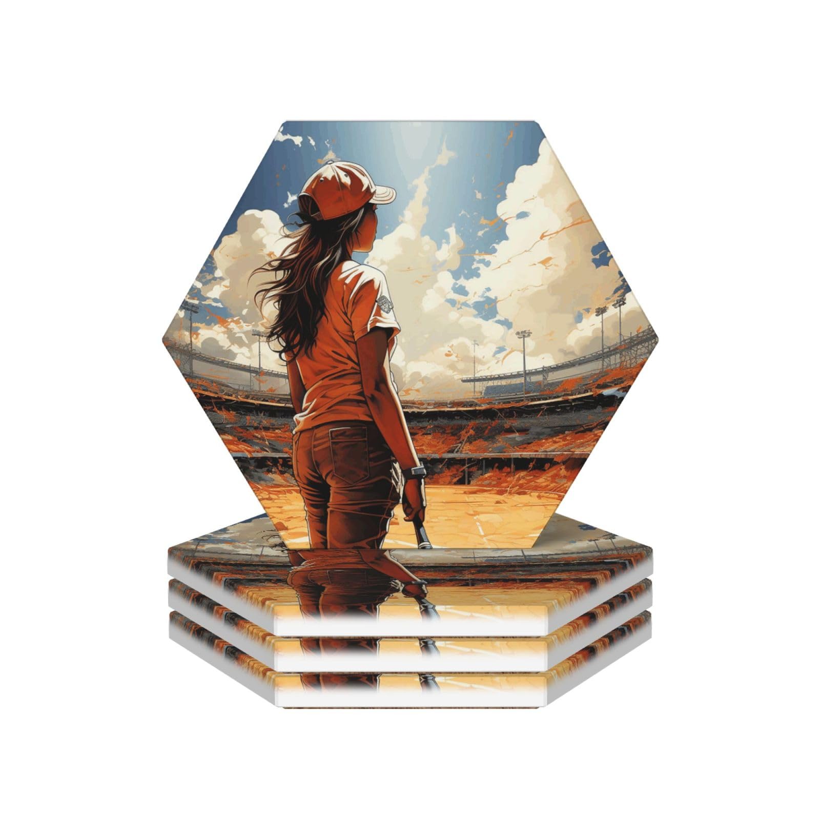 Drink Coasters Set of 4 Coffee Ceramic Coaster Softball Coasters for Drinks Coffee Cup Mat Heat Resistant Tabletop Protection Coaster Desk Accessorie Home Decorative