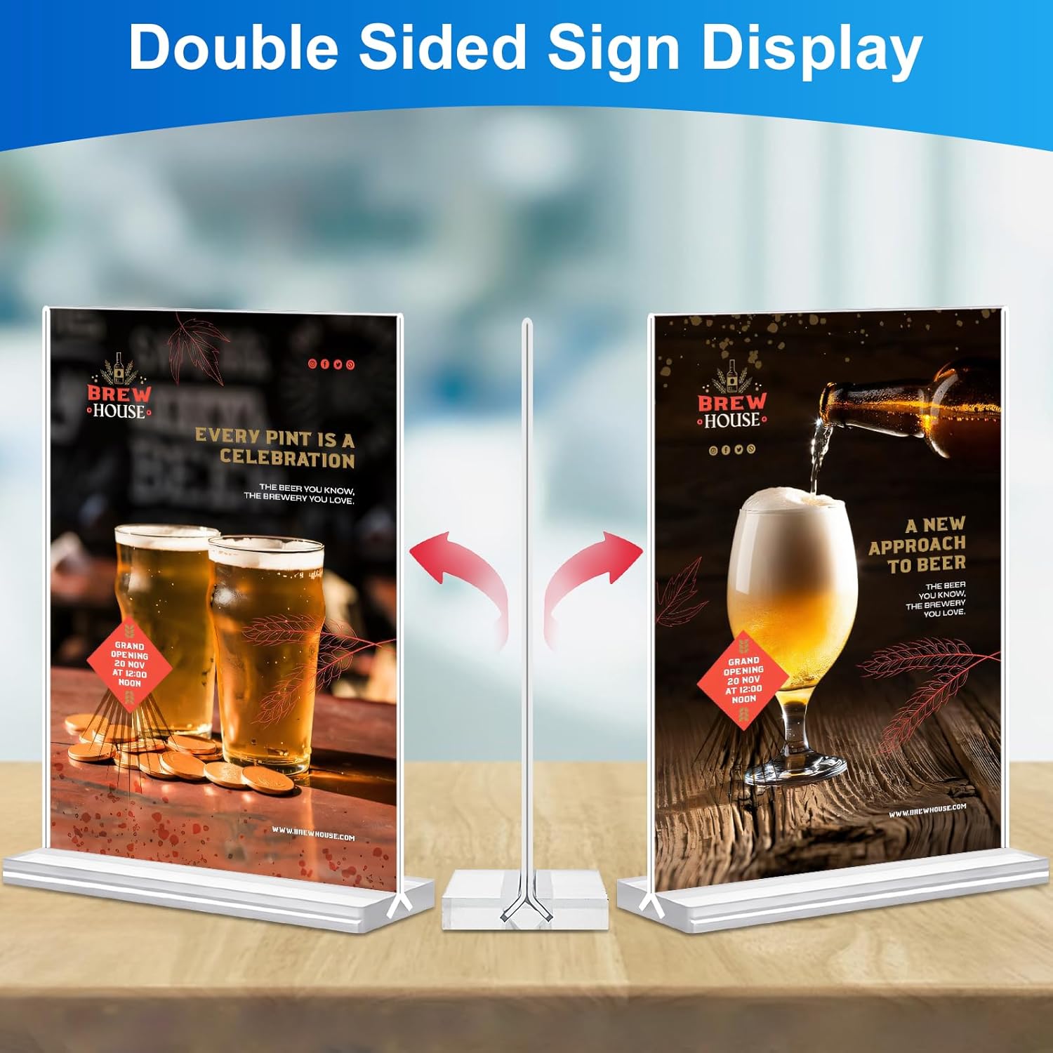Acrylic Sign Holder 5x7 Inches 24 Pack, Double Sided Clear Display Stand Table Top Sign Paper Holder, Vertical Menu Flyer Holder, Plastic Sign Frame for Stores, Restaurants, Hotels, Office - Image 2