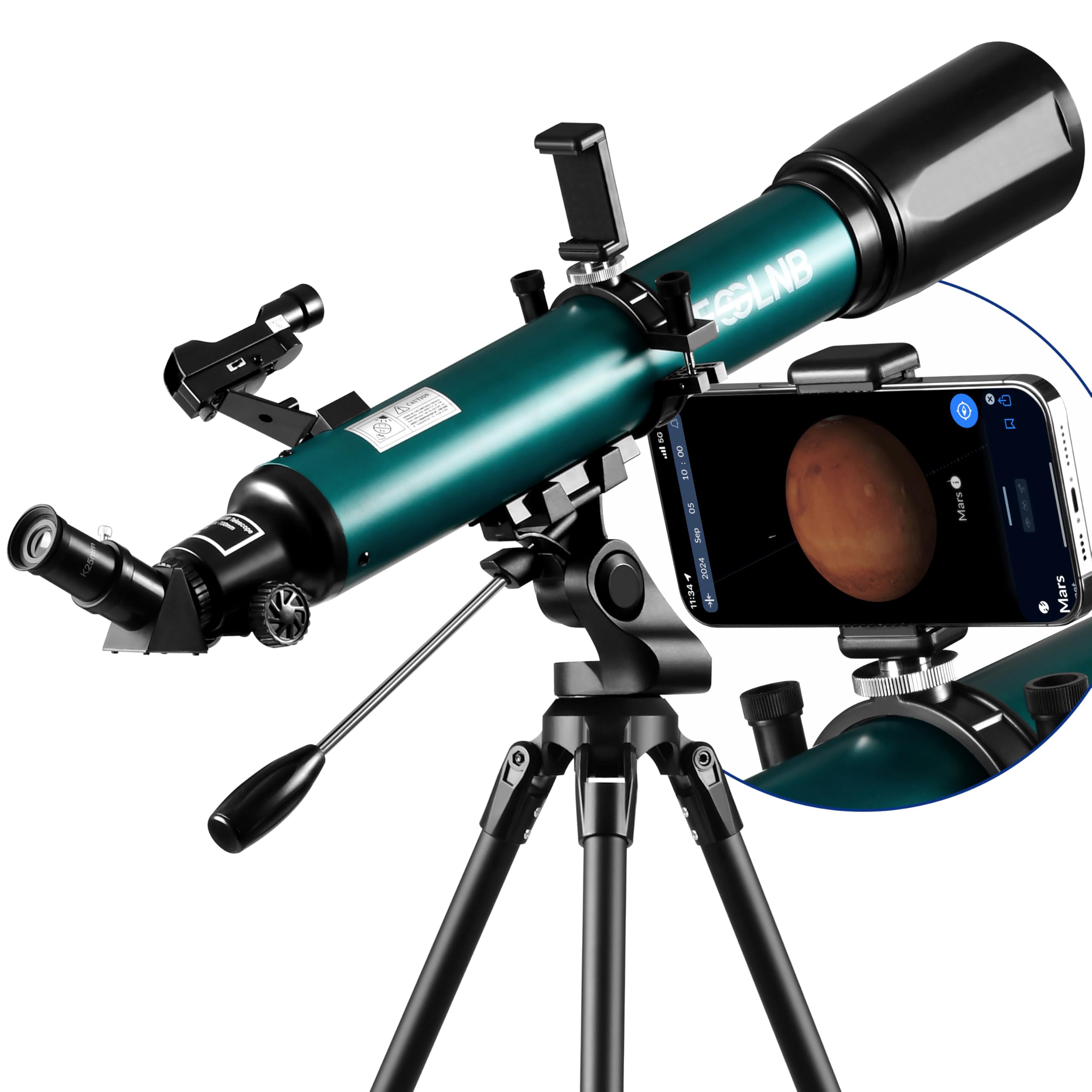 ESSLNB Telescopio 70080 Telescopio per Astronomia per Adulti con APP Stargazing Adattatore per Smartphone, Treppiede Regolabile, Mirino elettronico e Telecomando Wireless (Verde)