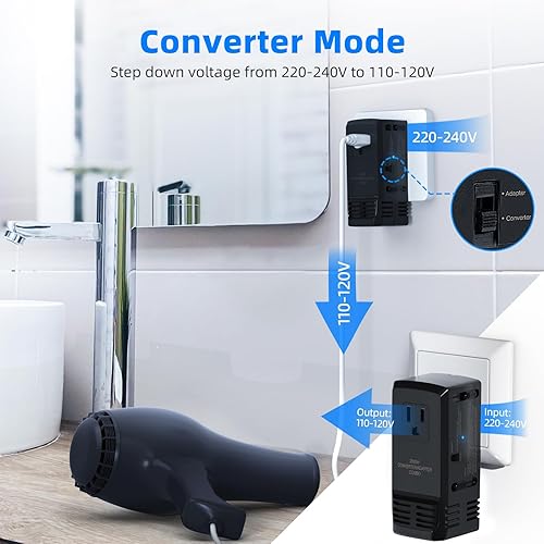 Miniatura 3 de Power Converter Adapter Combo 2000W Voltage Converter 220V to 110V converters and adapters for Travel Europe Built-in with 4 Adapter Plugs US to