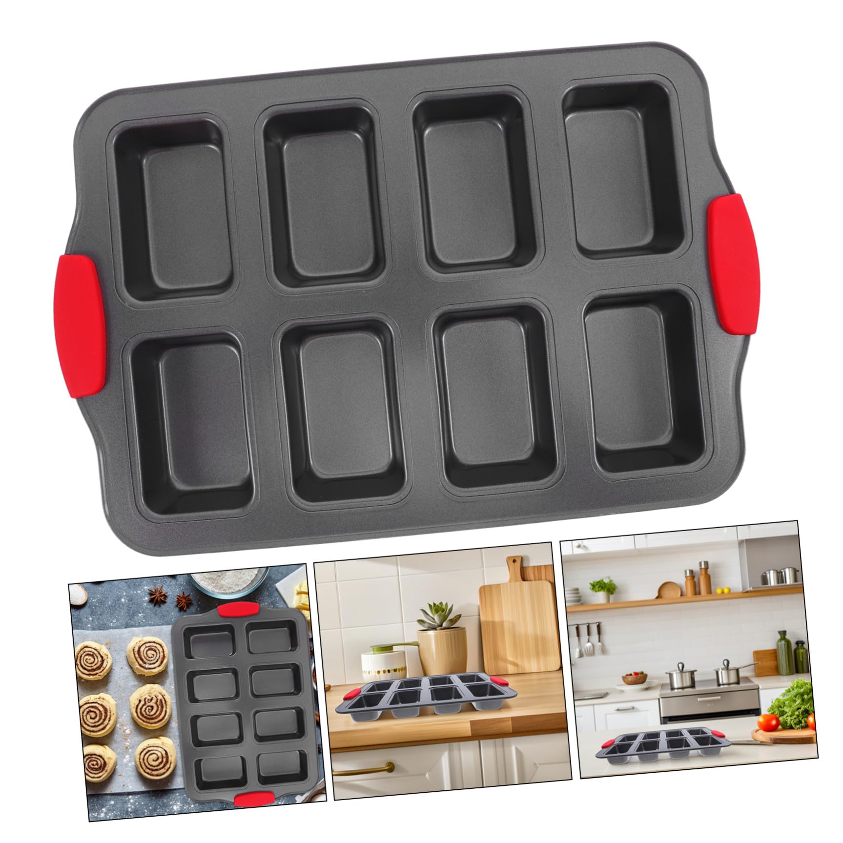 Teglia Rettangolare per Muffin in Acciaio Inox 8 Cavità Antiaderenti Manico Resistente al Calore per Cottura di Mini Torte e Pane