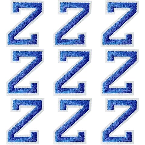 GYGYL Iron on Letters Patches, 9Pcs of 2 Inch Blue Letter Z Patches, Alphabet Embroidered Patch for Clothes, Dress, Hat, Socks, Jeans, DIY Accessories