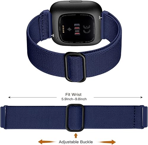Vista 37 de Maledan Paquete de 3 correas elásticas Solo Loop compatibles con Fitbit Versa 2, para mujeres y hombres, correa de reloj deportiva de nailon suave