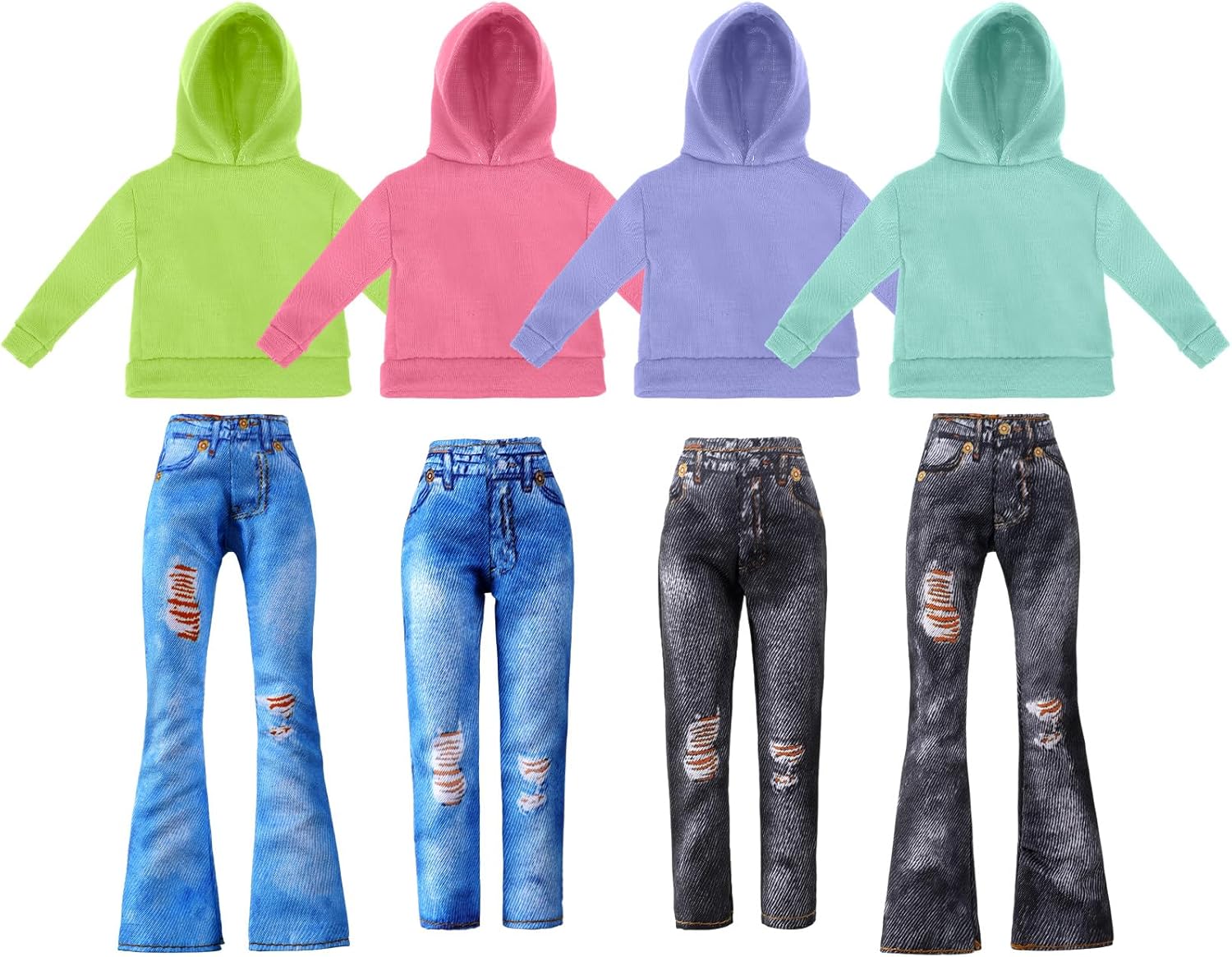 Bencailor 8 Pieces Doll Clothes Girl Accessories Cotton Sweaters Denim Pants Regular Outfit Clothing(Lemon Green, Blue, Pink, Purple,11.5 Inch Doll)