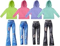 Vista 7 de Bencailor Ropa de muñeca de 8 piezas, accesorios para niña, suéteres de algodón, pantalones de mezclilla, ropa regular
