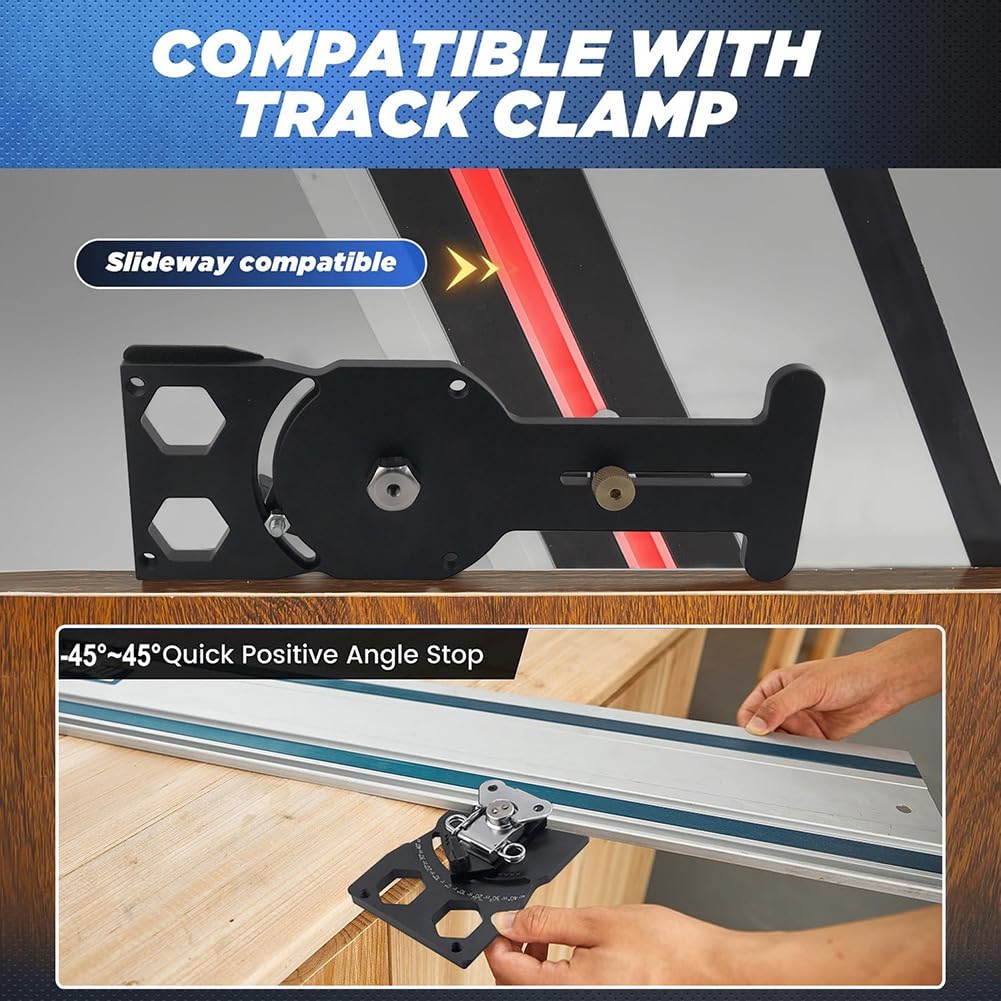 Équerre de Scie sur Rail Ajustable à Angle Droit de 90 Degrés avec Butée D'Angle Positive de -45° à 45°.