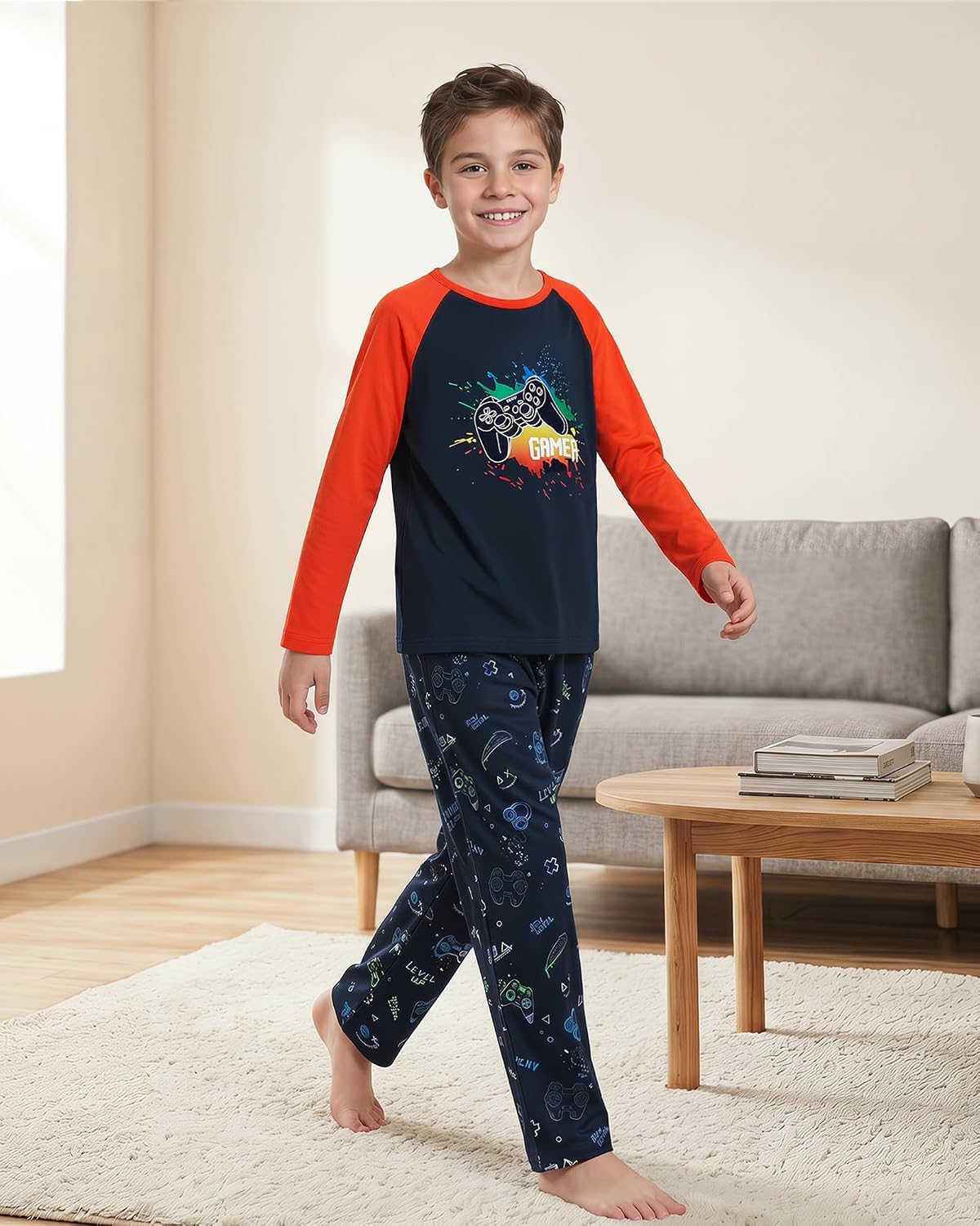 CARETOO Boys Pajamas Long Sleeve Pajama Sets with Pockets 2 Piece PJs Kids Funny Prints Sleepwear 4-13 Years