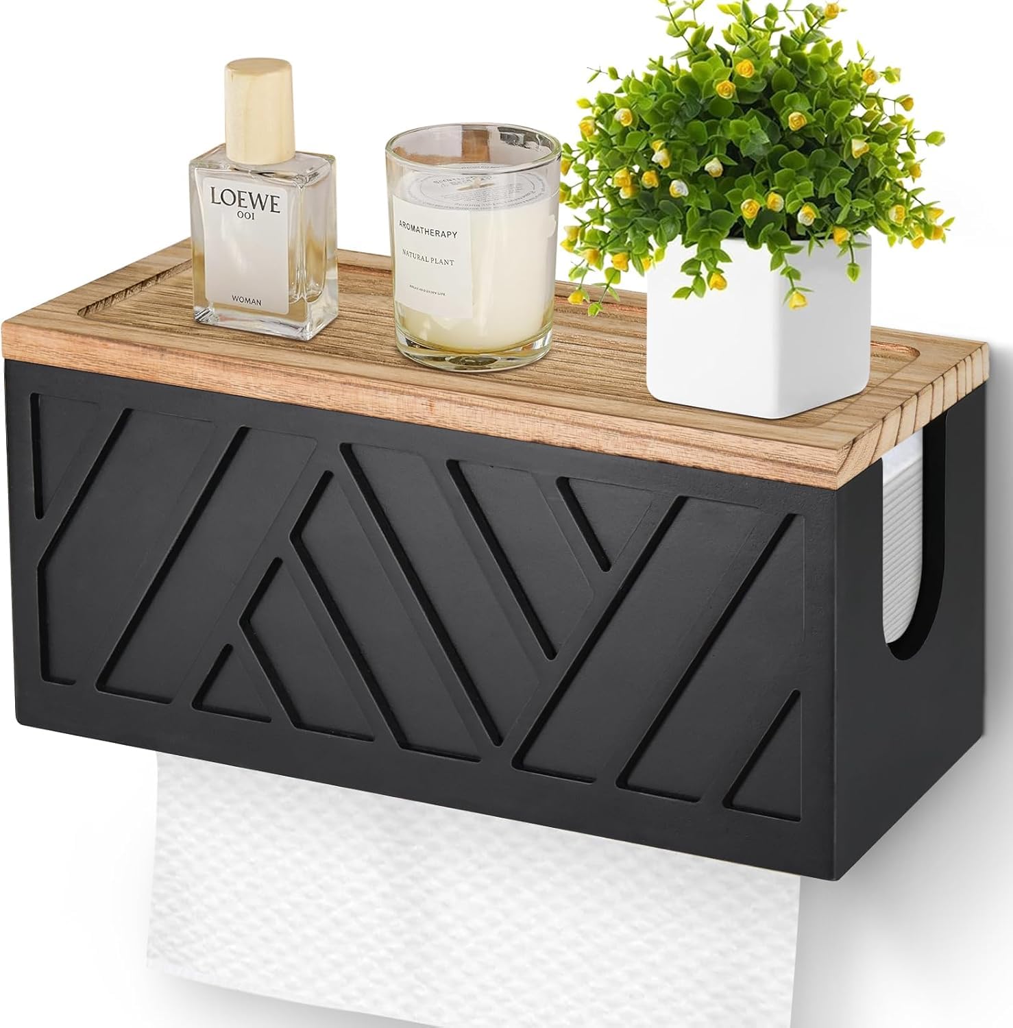 Dispensador de toallas de papel para montaje en pared, soporte para toallas de papel montado en la pared con tapa, de madera maciza, plegable en C, plegable en Z, soporte para toallas de papel de mano