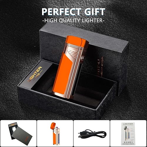 Miniatura 5 de Encendedor eléctrico de triple arco a prueba de viento, encendedor de plasma sin llama, encendedor USB recargable, abridor 2 en 1 con indicador