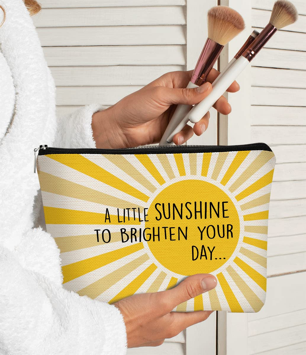 A Little Sunshine To Brighten Your Day Yellow Summer Inspirational Makeup Bag for Women, Cosmetic Bag Gift for Teen Girls,Birthday Christmas Gifts for Women Friends Mom Wife Grandma Daughter Teacher