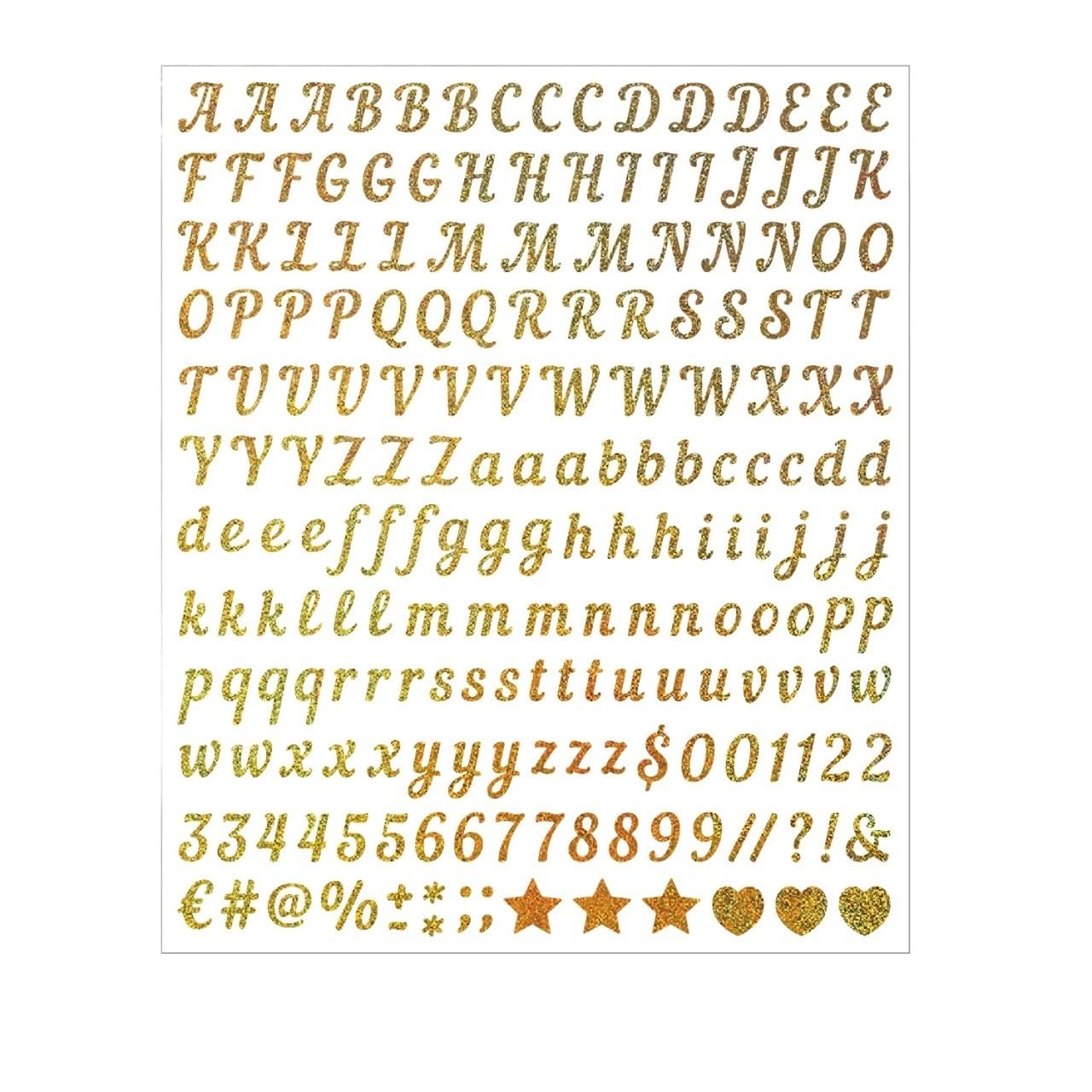 Self-Adhesive Gold Glitter Alphabet Stickers - 6 Sheets 0.5" Letters & Numbers for Crafts(Gold)