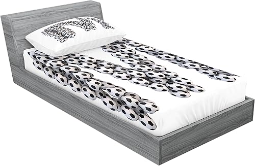 Miniatura 156 de Ambesonne Juego de sábanas bajeras y fundas de almohada con diseño de gato durmiendo en luna creciente, estrellas, sueños nocturnos, juego de ropa