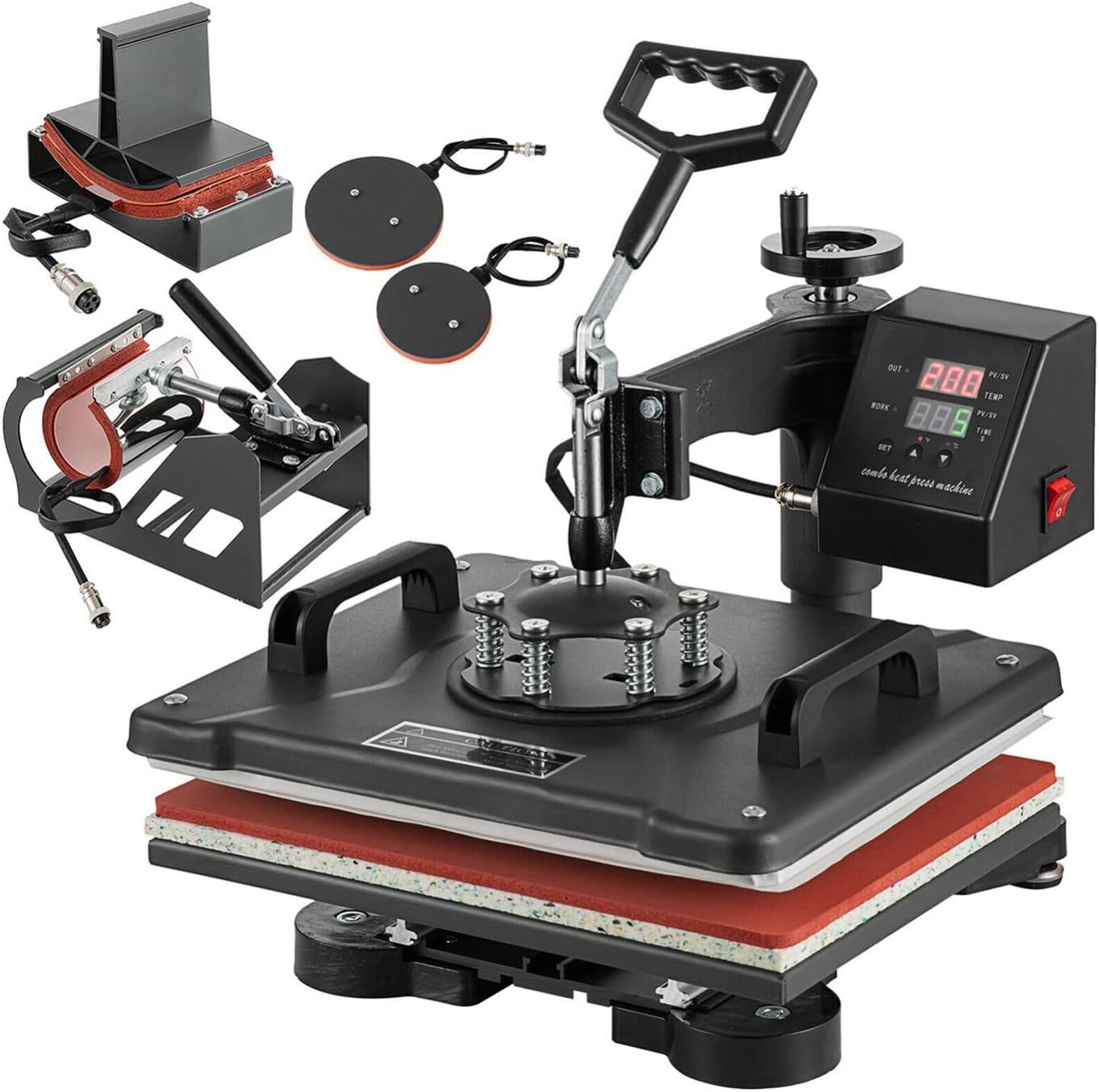 Heat Press Machine 5 in 1 Heat Press Machine Swing Away Sublimation T-Shirt Mug Hat Transfer Sublimation Hot Press Tools12 X15 Heaess