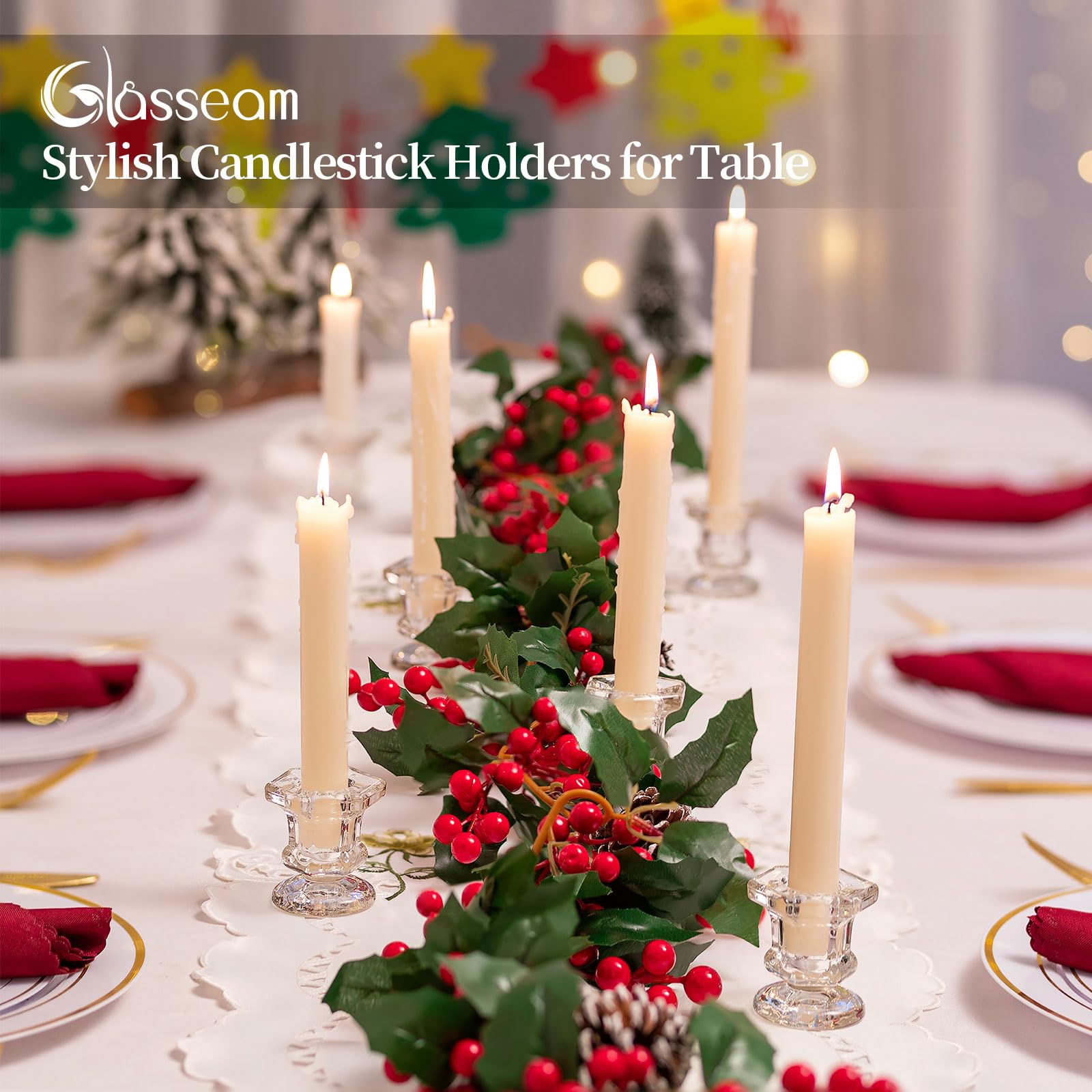 Bougeoirs en Verre Glasseam Support Transparent 10 Pcs Bougeoirs de Noël Salon Table À Manger Décoration De Mariage