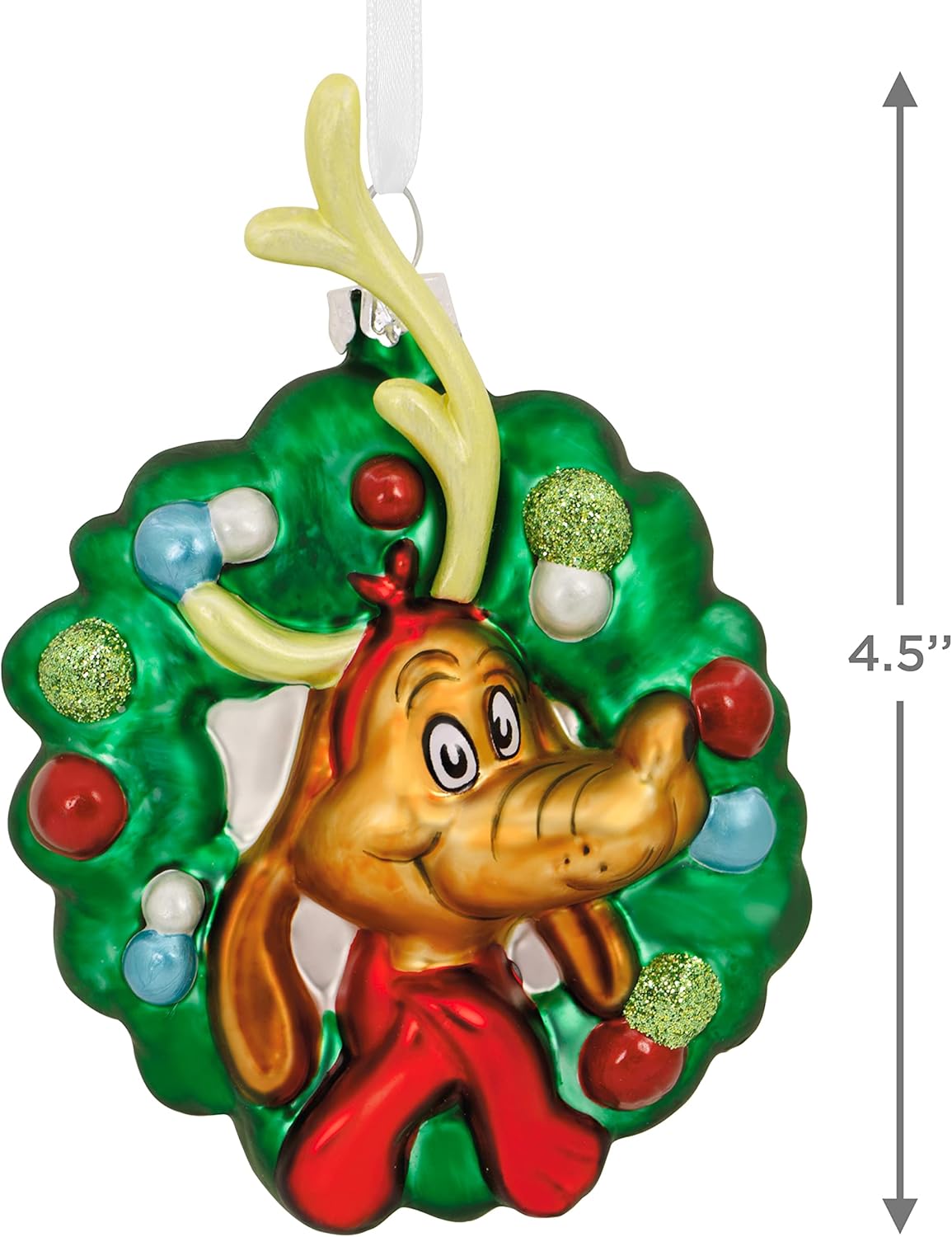 Hallmark Dr. Seuss How The Grinch Stole Christmas! Max in Wreath Blown Glass Christmas Ornament (0003HCM1055)