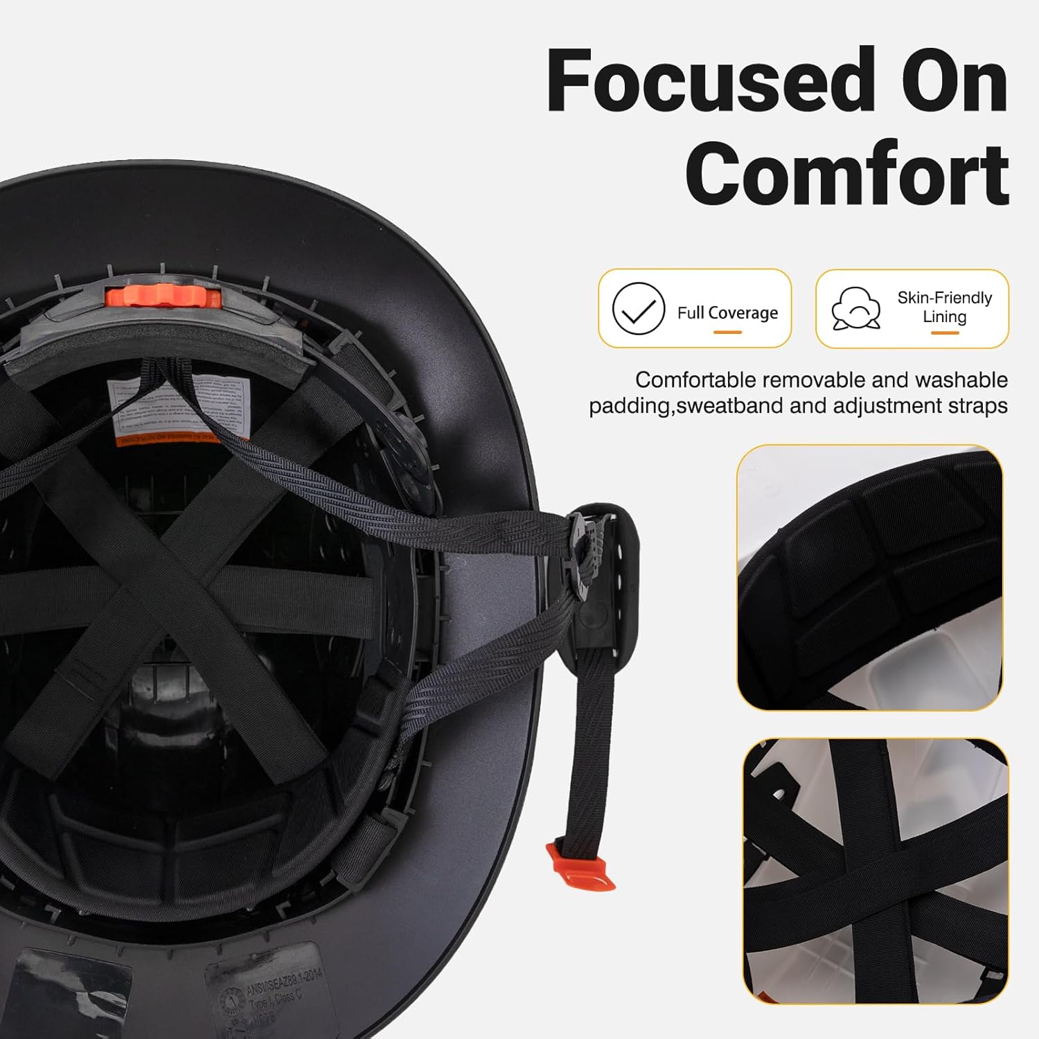 Full Brim Hard Hat, OSHA Construction Work Approved, ABS Safety Helmet with 6 Point Adjustable Ratchet Suspension Industrial Work